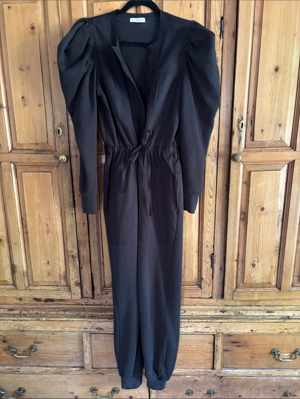Ulla Johnson Sadie Black Long-Sleeve Jumpsuit with Drawstring Waist